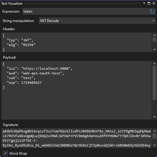 JWT decoder in Visual Studio text visualizer