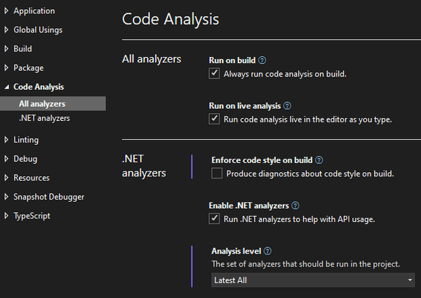 Analysis level configuration