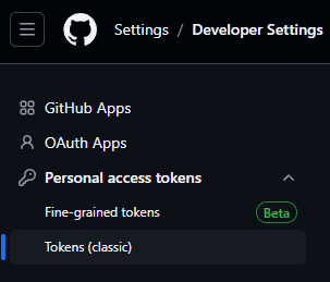 GitHub classic tokens in Developer Settings