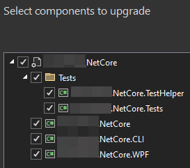 Projects to upgrade in the class library solution