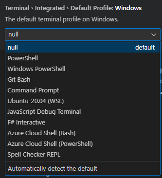 Terminal settings in Visual Studio Code